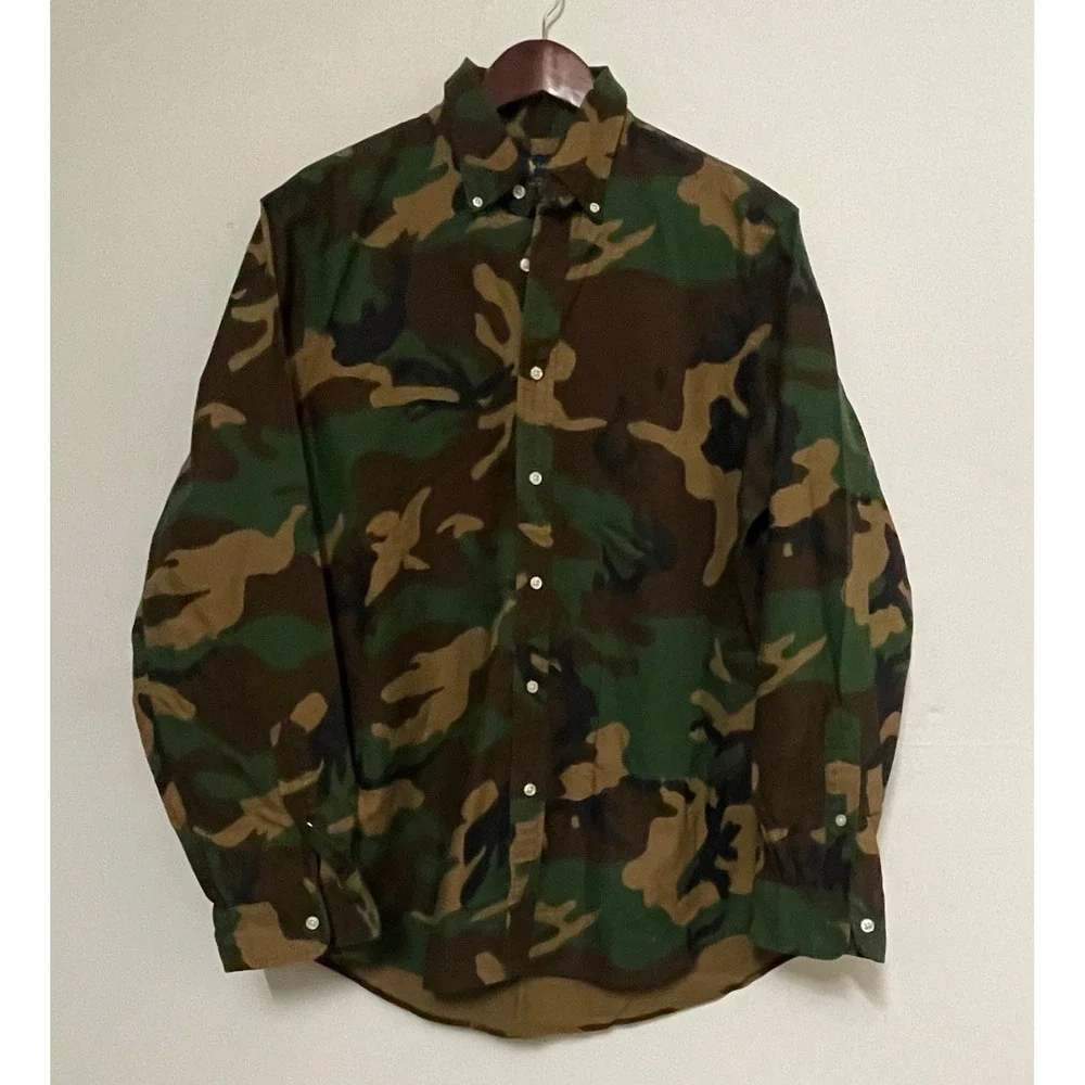 Polo Ralph Lauren Mens Camo Button Down Shirt Classic Fit Woodland Green Large